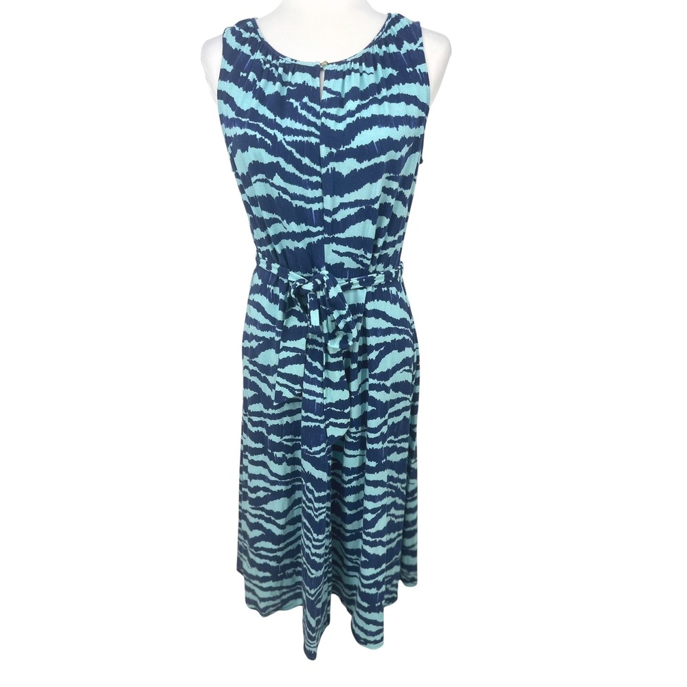 Lands' End Womens M 10-12 Blue Zebra Print Sleeveless Belted Knit Midi Dress